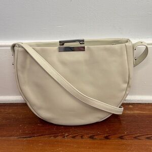 Opelle Creative Meena Saddle Half Moon Crossbody Bag Light Gray Cream Leather
